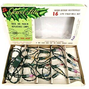 Vintage Christmas Lights With Box Multicolor Italo Bell Set Jewel-Lite 1970s